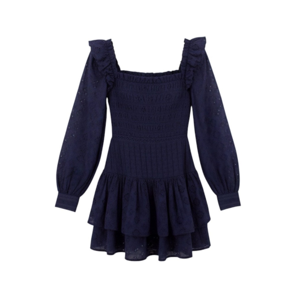 Tularosa Revolve Renee Mini Dress XS Navy Blue Smocked Romantic Cottagecore Boho - Picture 3 of 15